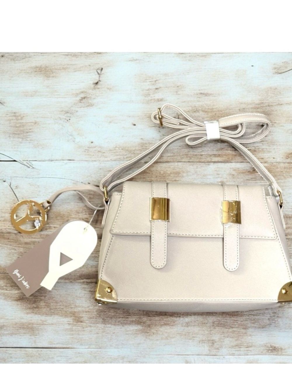 Cream Crossbody Bag with Gold Accents